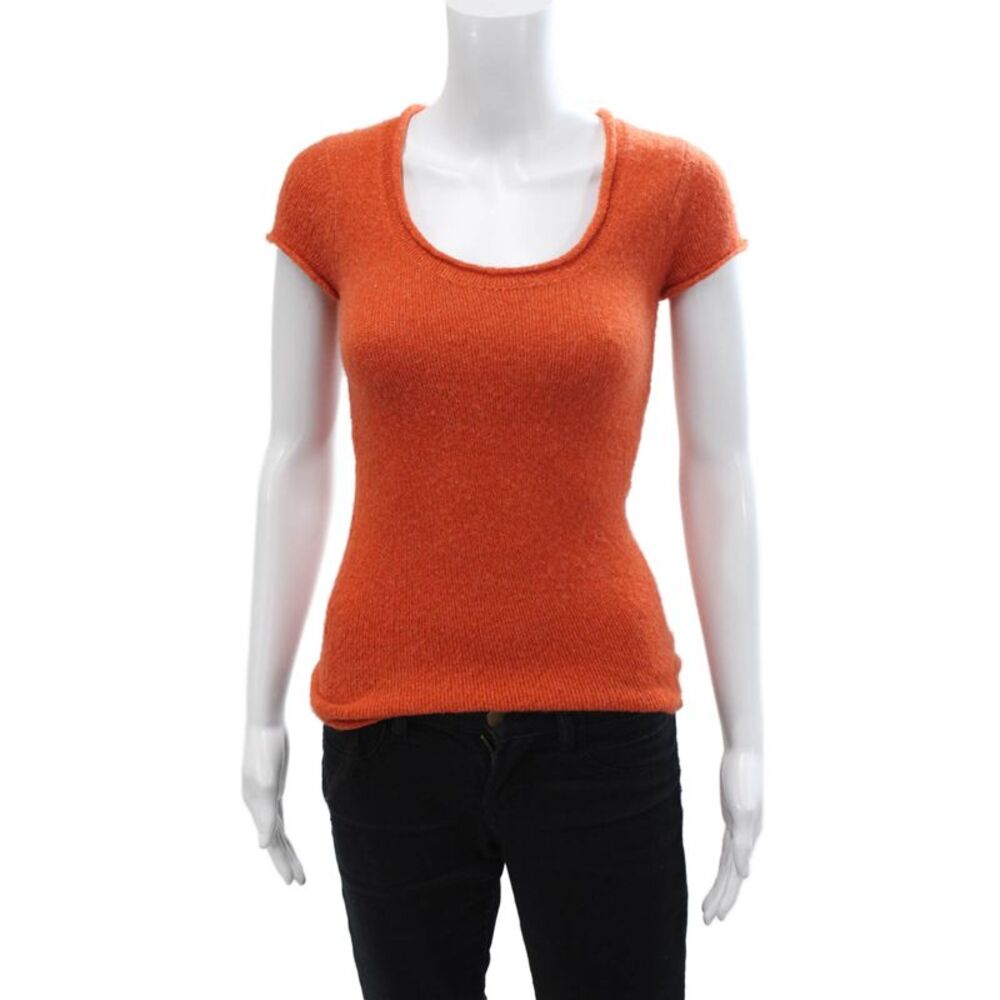 BCBG Max Azria Womens Short Sleeve Round Neck Knit Top Orange Size S